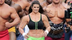 **EXCLUSIVE** FLEX THOSE MUSCLES! Danica Patrick gets into a muscle suit to film a Go Daddy Super Bowl commercial