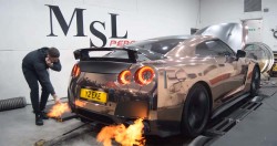 Lighting A Cigarette On A Nissan GT-R Exhaust Flame