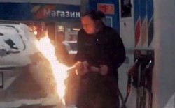 woman driver on fire during refuel