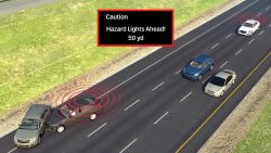 When a V2V-equipped vehicle ahead is detected to have its hazard lights on, 2017 Cadillac CTS drivers will get a "Hazard Lights Ahead" alert with the vehicle's estimated distance, allowing drivers to safely maneuver away from the hazard.