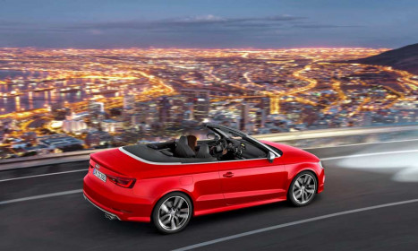 Fahraufnahme    Farbe: Misanorot    </br><font size="2"><b>Verbrauchsangaben Audi S3 Cabriolet:</b></br>Kraftstoffverbrauch kombiniert in l/100 km: 7,1; CO2-Emission kombiniert in g/km: 165</font>