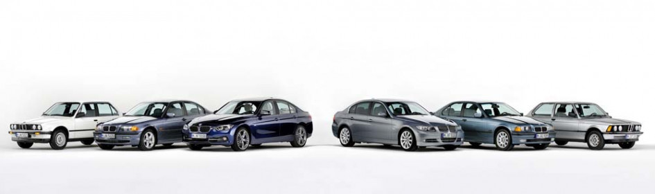 BMW 3er Familie, von E21 bis F90; Eisbach Studios Pasing, Februar 2015;