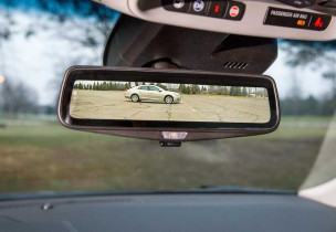 Cadillac's prototype rearview mirror capable of live-streaming an image from a camera mounted on the rear of a vehicle Tuesday, December 9, 2014 in Warren, Michigan. (Photo by Rob Widdis for General Motors)