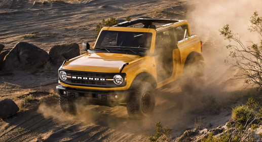 Pre-production 2021 two-door Bronco Black Diamond series in Cyber Orange Metallic Tri-Coat with available Sasquatch™ off-road package.