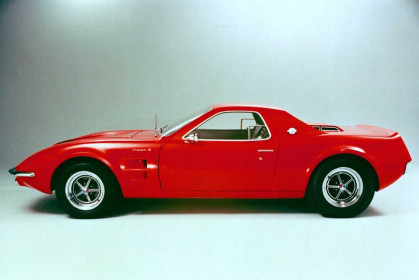 With the Mustang having already set sales records following its launch in 1964, Ford design chief Gene Bordinat and the Special Vehicles Group decided to try rearranging the pieces for the Mach 2 concept. The 289 Hi-Po V8 was shifted from the front to behind the two seats to evaluate the layout as a possible successor to the Shelby Cobra. Despite its mid-engine layout, the Mach 2 retained the long-hood, short-deck proportions of a Mustang. Unfortunately, the Mach 2 never went much beyond the auto show circuit.