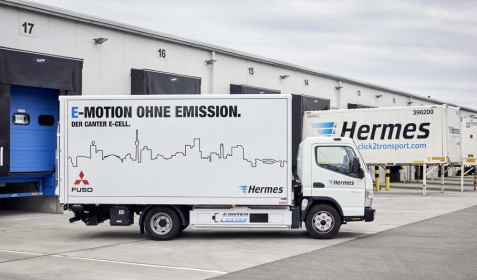 Fuso Trucks; Fuso Canter E-Cell im Flottentest; voll-elektrischer Leicht-Lkw; lokal emissionsfreier Antrieb; Hermes; Stadt Stuttgart