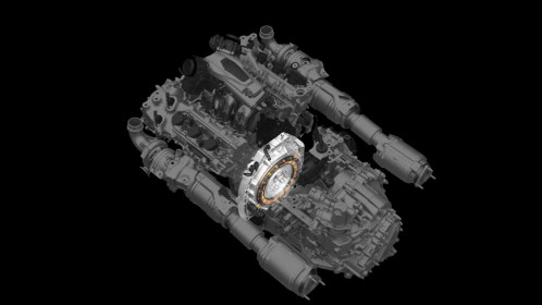 The NSX powertrain features a rear direct-drive electric motor that applies torque directly to the crankshaft.