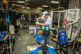 YOKOHAMA, Japan (July 25, 2013) - In Japan those recognized as master craftsmen are known as takumi. At Nissan's factory in Yokohama, only four takumi are sanctioned to put their name on the company's halo vehicle, the legendary GT-R. Izumi Shioya, Nobumitsu Gozu, Tsunemi Oyama, and leader Takumi Kurosawa -with over 100 years of combined factory experience - these four artisans hand-make the twin-turbo VR38 engines, the pride of the plant and Nissan.