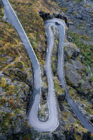 NORWAY. 2016. Trollstigen. 
The famous Trollstigen road, a series of switchbacks winding its way through a steep cliffside near Îâ¦ndalsnes.


Photographed on assignment from Land Rover.