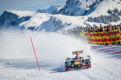 Max Verstappen performs during the F1 Showrun at the Hahnenkamm in Kitzbuehel, Austria on Jannuary 14, 2016.