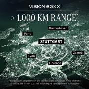 Mercedes-Benz VISION EQXX: Mehr als 1.000 km (über 620 Meilen) mit einer einzigen Batterieladung auf öffentlichen Straßen ermöglichen entspannte Langstreckenfahrten.
Mercedes-Benz VISION EQXX: More than 1,000 km (over 620 miles) on a single charge on public roads puts an end to range anxiety.